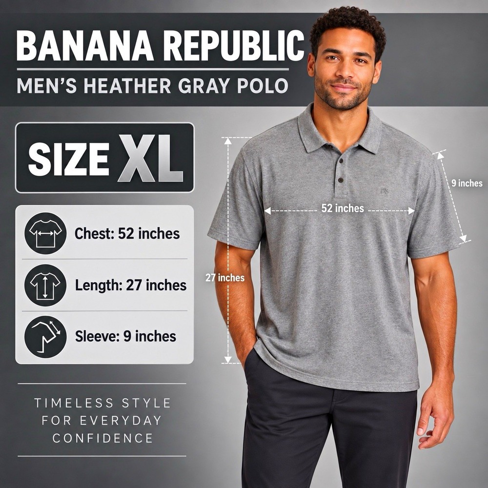 Banana Republic Men's Polo Shirt XL Heather Gray Short Sleeve 3-Button Casual